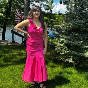 New! Le Scala Fuchsia One Shoulder Ruffle Mermaid Skirt Tank Dress